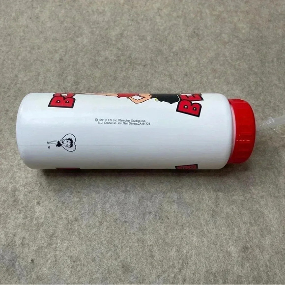 Betty Boop Vintage 1991 Six Flags White Red Water Bottle Cup Bending Straw - Picture 5 of 9